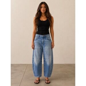 Free People We The Free Womens Lucky You Mid Rise Barrel Jeans Size 29 Blue NWT